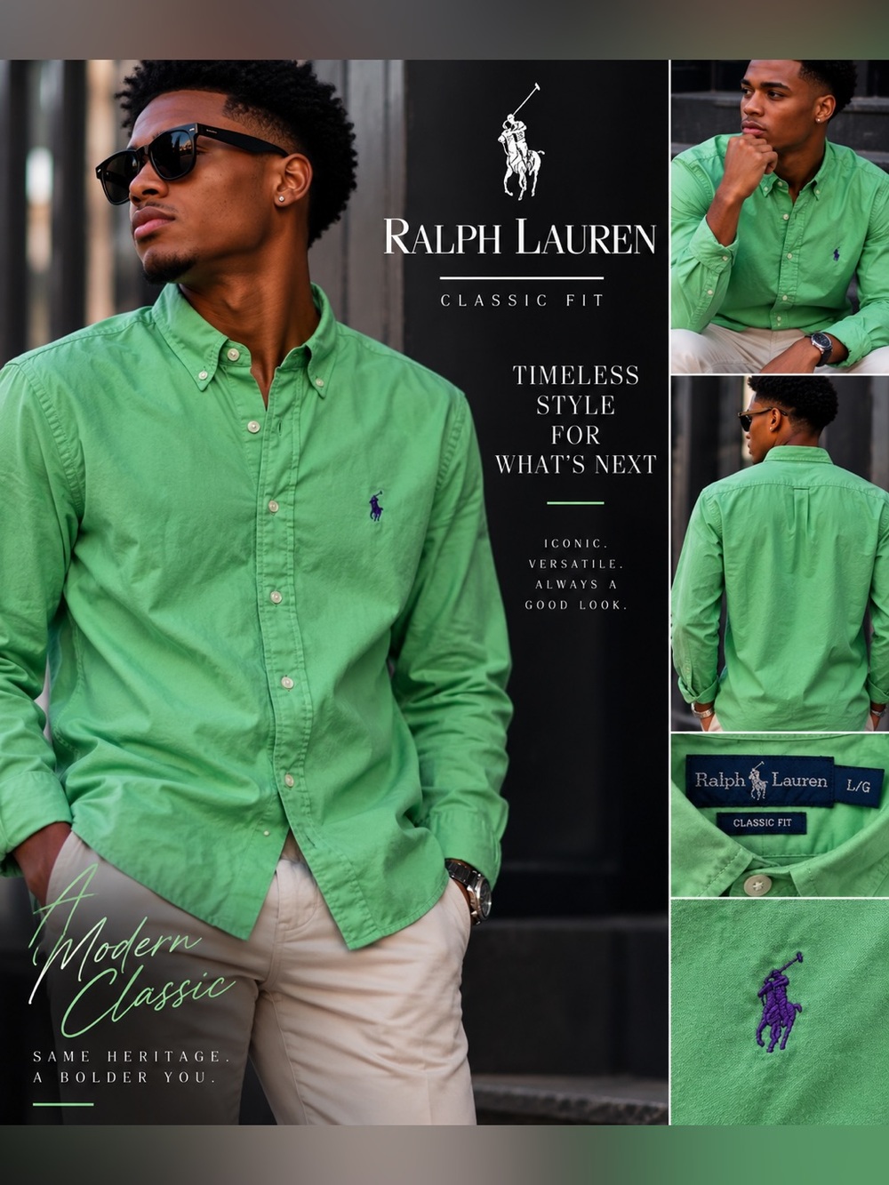 Ralph Lauren Men’s Classic Fit Green Button-Down Shirt size Large